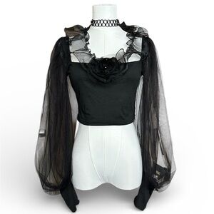 Elegant Black Sheer Sleeve Top